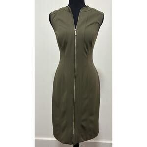 Tommy Hilfiger Olive Green Sleeveless Zip Front Sheath Dress Women’s Size 4